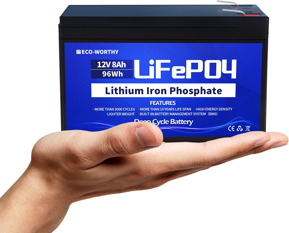 12V 8Ah Rechargeable LiFePO4 Battery with BMS Protection V554
