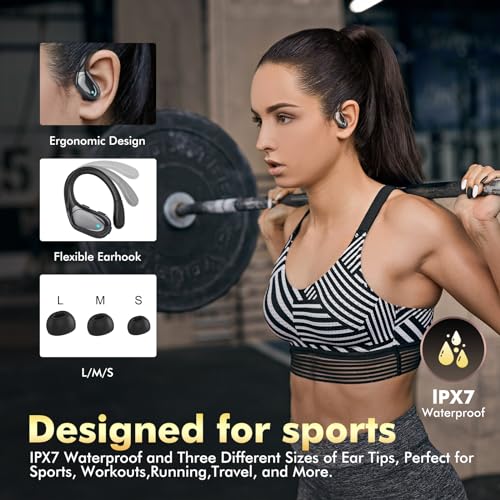 Black Wireless Earbuds with LED Display, IPX7 Waterproof A71327