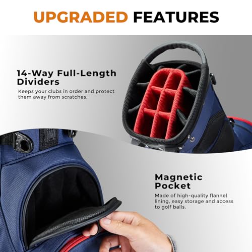 14 Way Dividers Golf Stand Bag Lightweight with Multiple Pockets, Dual Strap and Rain Cover Hood B9351