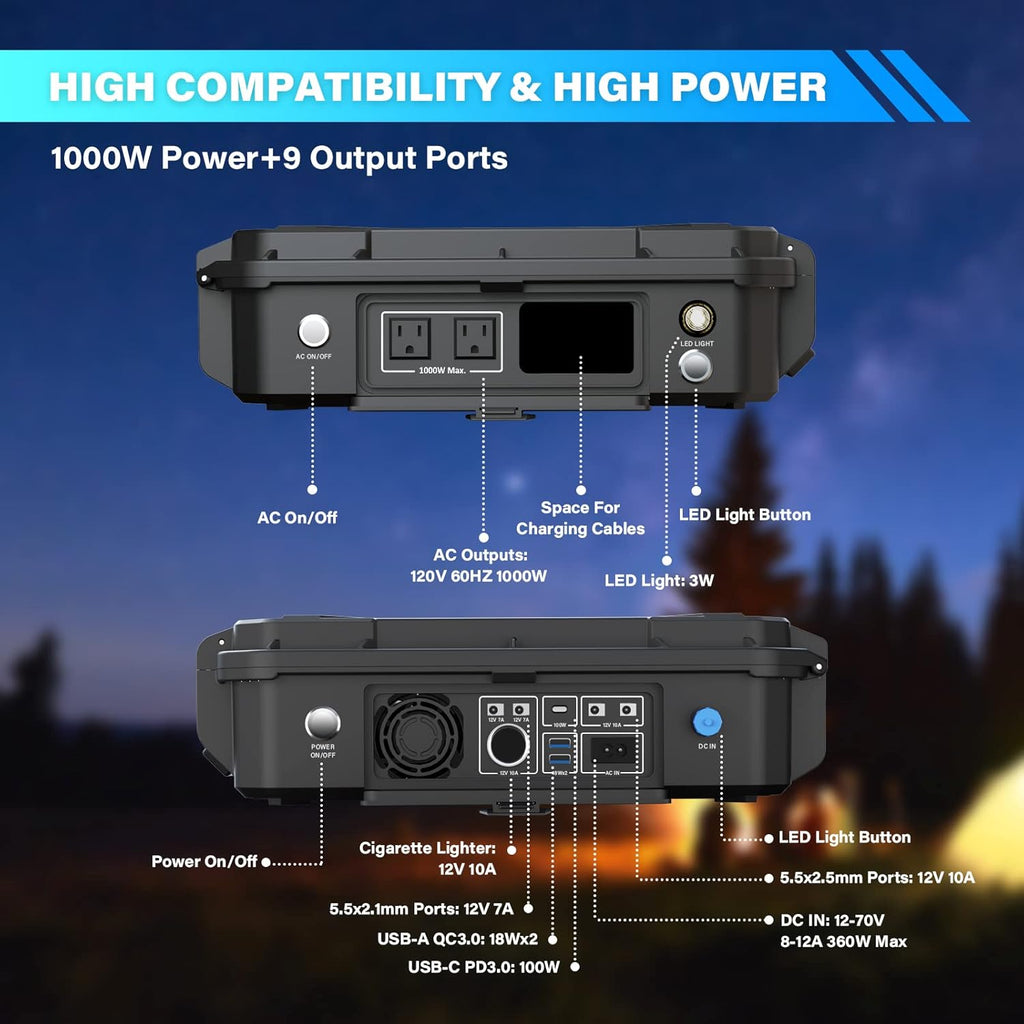 Portable Power Station 1000W 1010Wh with 80W Solar Panel K21118