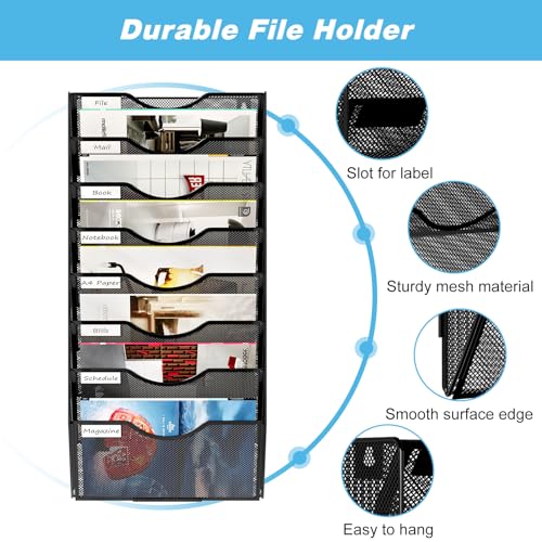 Black 12 Pockets Hanging Wall File Organizer L994546