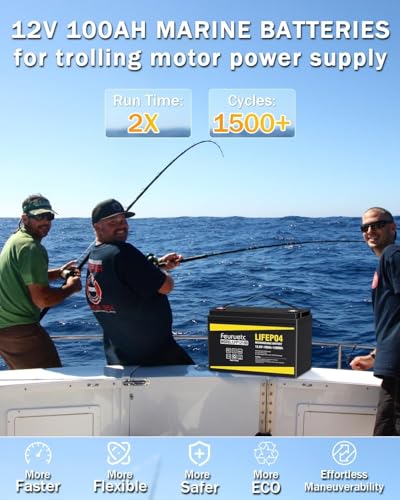 12V 100Ah LiFePO4 Lithium Battery with 100A BMS, 1280Wh Energy Storage, Iron Phosphate 15000 Deep Cycles Marine Battery W486818