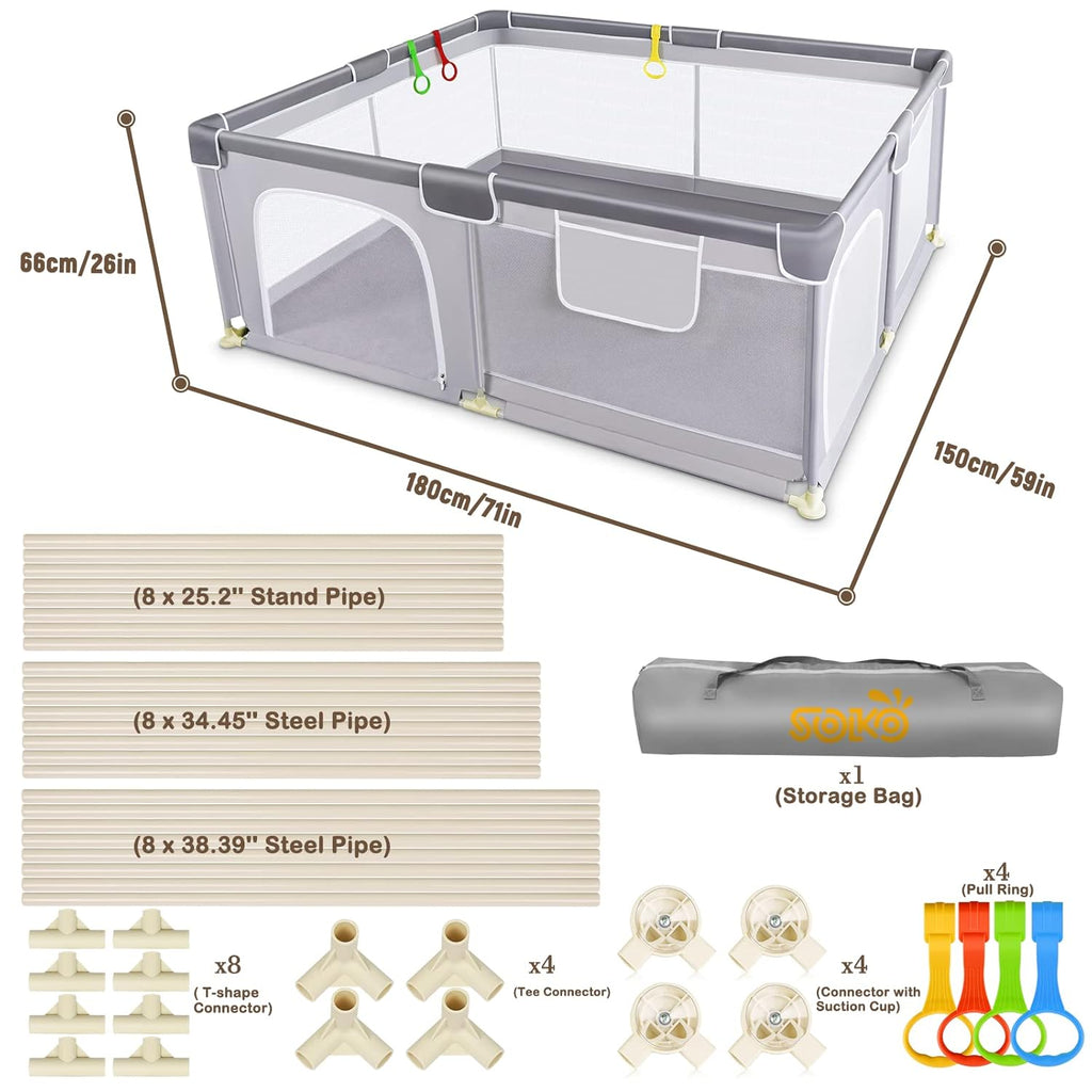 Extra Large Baby Playpen with Soft Breathable Mesh I32885