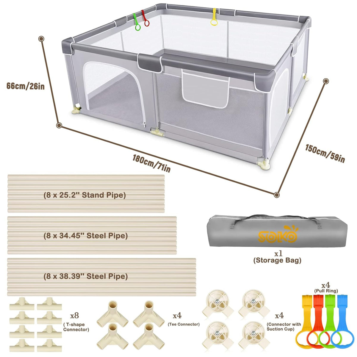 Extra Large Baby Playpen with Soft Breathable Mesh I32885