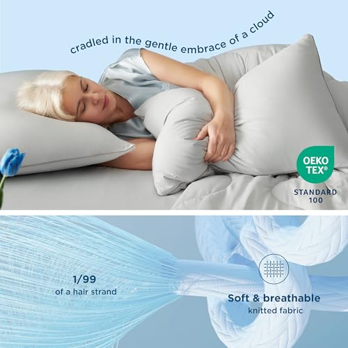 King Size Grey Cooling Comforter Set with 2 Pillowcases and 1 Fitted Sheet Q817