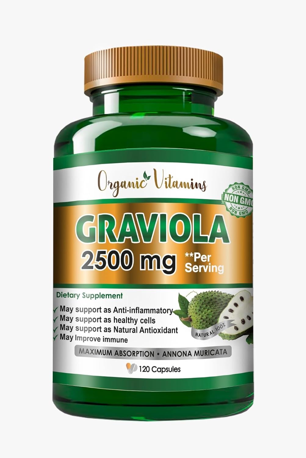 Graviola Soursop 2500 mg Dietary Supplement Leaf & Fruit Extract 120 Capsules T589
