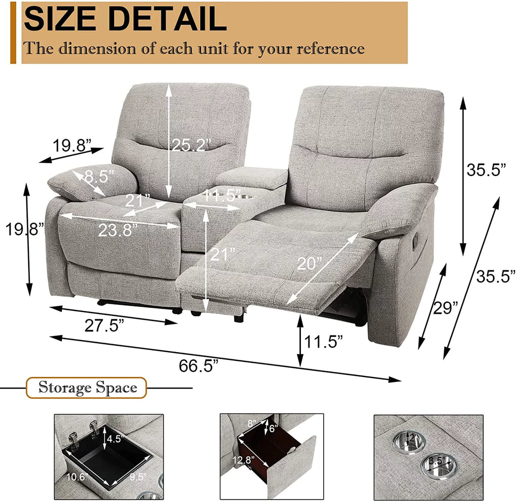 Fabric Double Reclining Loveseat with Console F168567