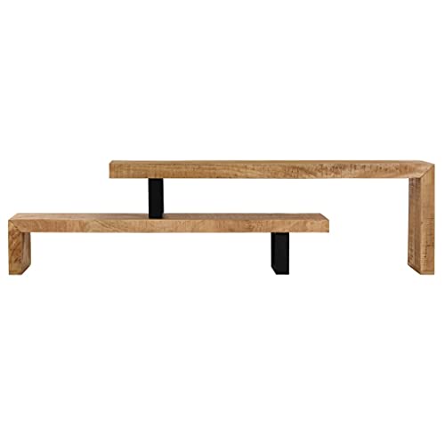 Solid Mango Wood TV Stand with Wrought Iron Legs, 45.3" L x 18" W x 15.7" H W206