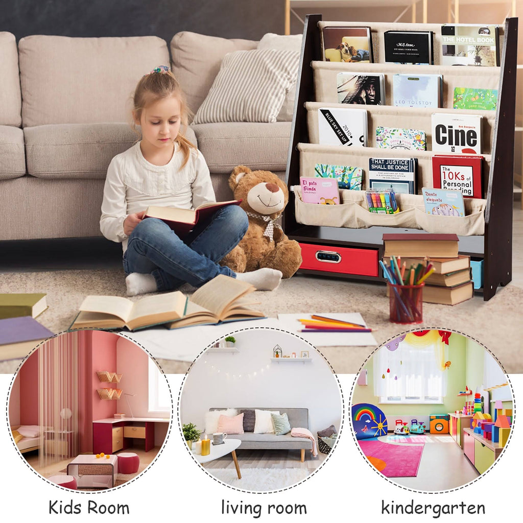 Beige Free Standing Kids Book Rack Bookshelf E8449