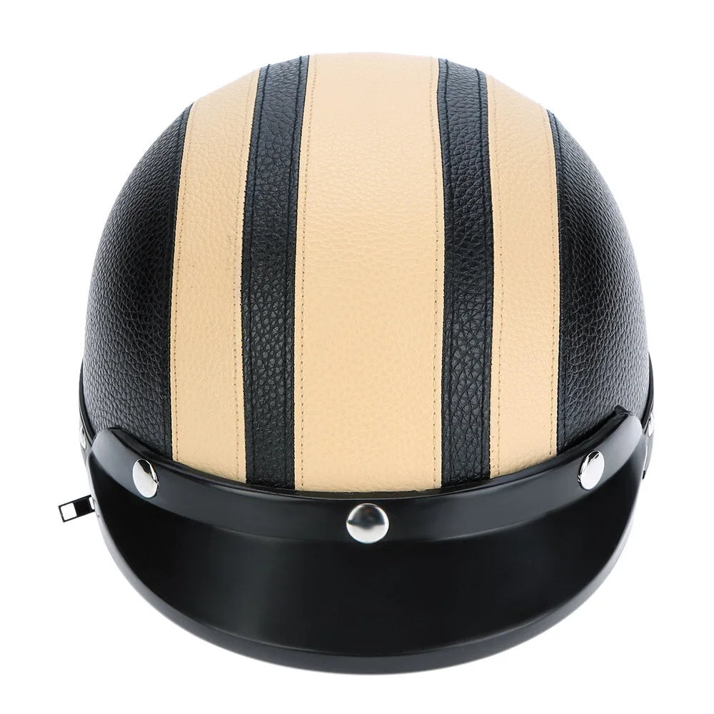 Motorcycle Scooter Open Face Half Leather Helmet with Visor UV Goggles 54-60cm Z69996