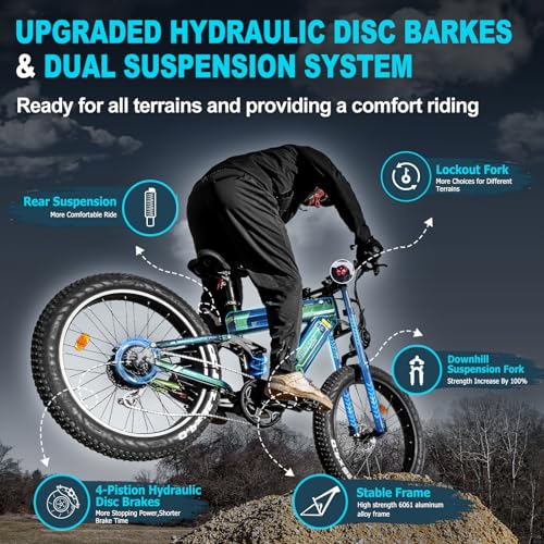 Dual Battery 48V 35AH 2000W 80-155 Miles Electric Bike 26" Fat Tire Full Suspension EBike with Dual Hydraulic Brakes E55336