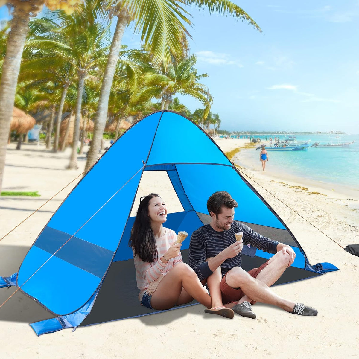 Beach Tent, Anti UV Pop Up Camping Tent with Carry Bag for 4 Person Y893184