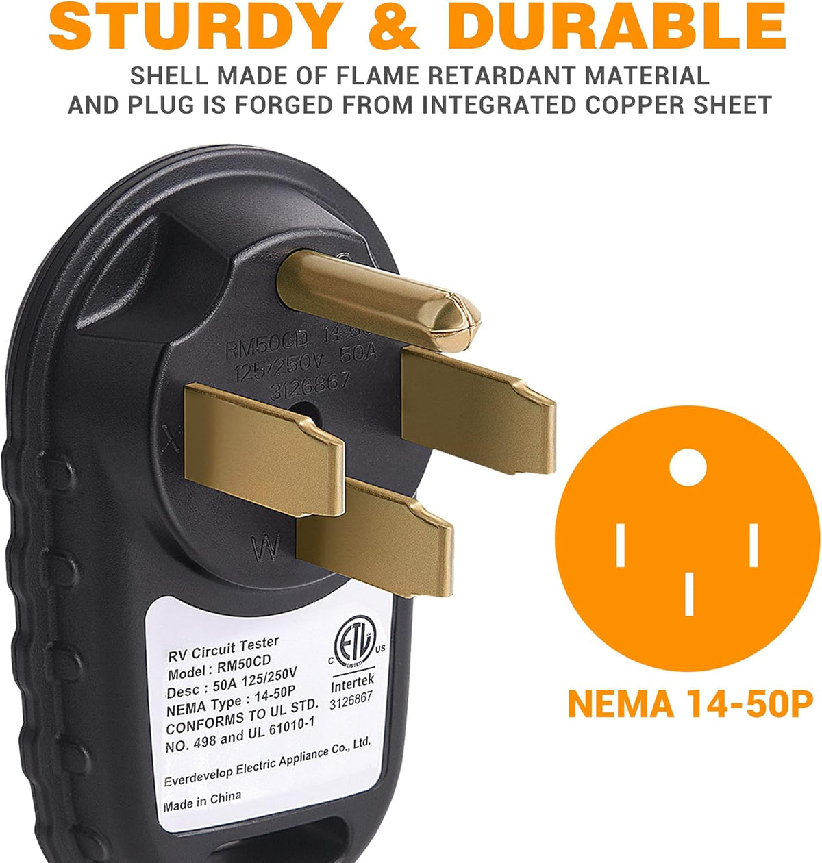 50 Amp 125/250 Volt NEMA 14-50P RV Circuit Tester with LED Indicator Pack of 2 E664