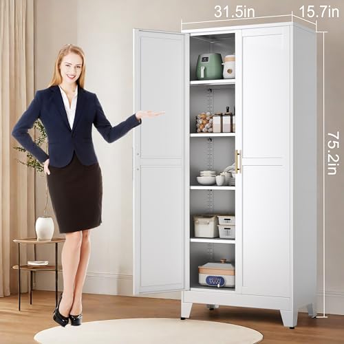75.2”H Metal Pantry Storage Cabinet with Adjustable Shelves S74950