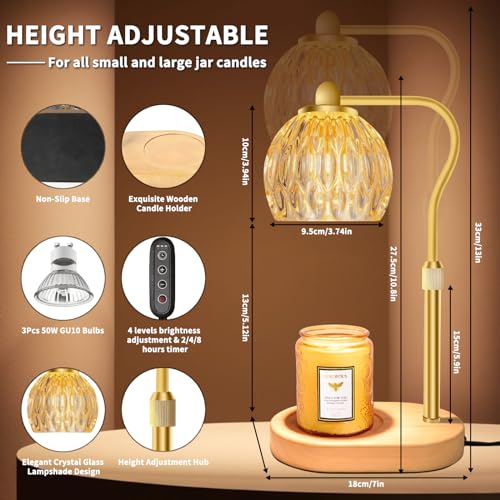 Candle Warmer Lamp with 3 Bulbs, Dimmable Adjustable Hight Gold H40017