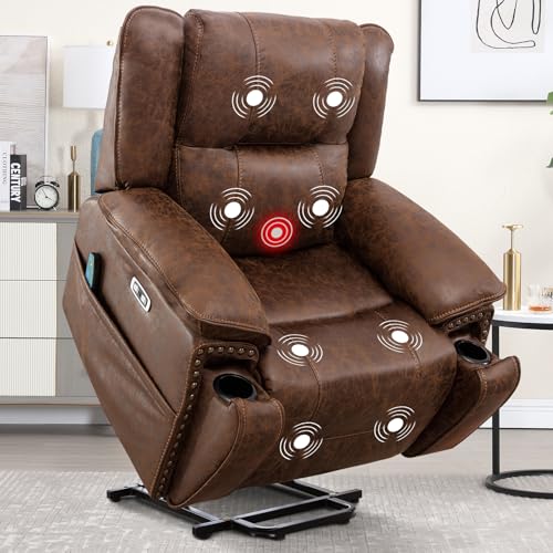 Brown Leather Power Lift Chair with Massage and Heat C72961