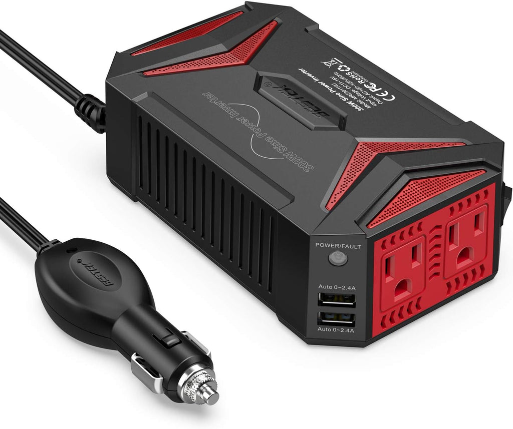 300W Pure Sine Wave Power Inverter Car Adapter DC 12V to AC 110V with Dual USB Ports R995