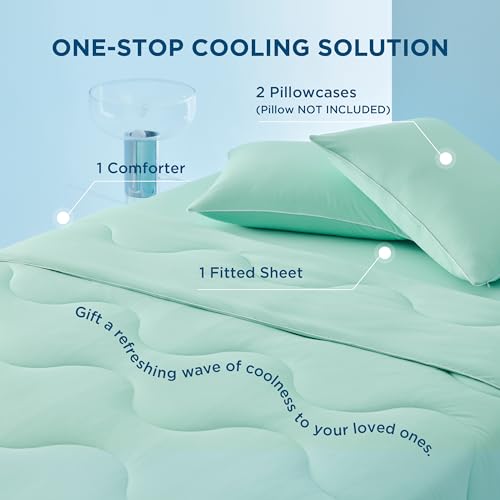 King Size Grey Cooling Comforter Set with 2 Pillowcases and 1 Fitted Sheet Q817