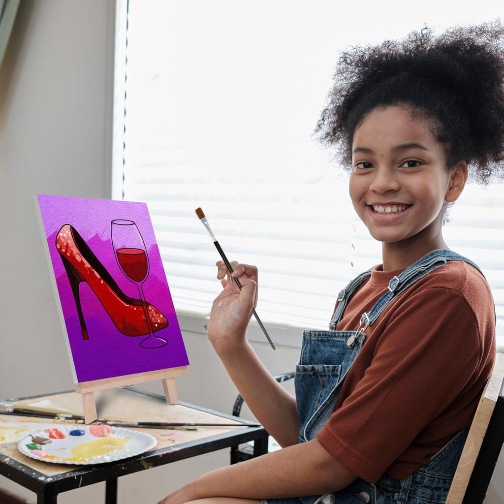 Pre Drawn Canvas Painting Kit with 1 Easel, 8 Acrylic Colors, 3 Brush, 1 Pallet (8x10) S847526