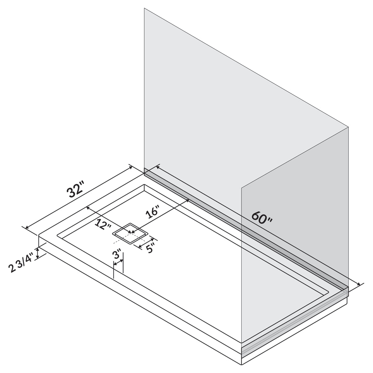 60 x 32 Single Threshold Shower Pan Base A5362