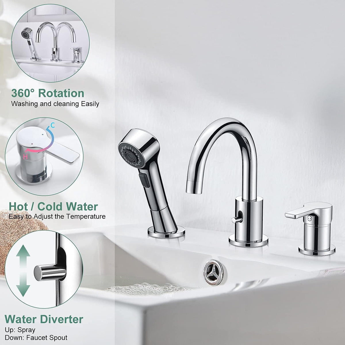 Chrome Widespread Bathtub Faucet with Shower Diverter C24402
