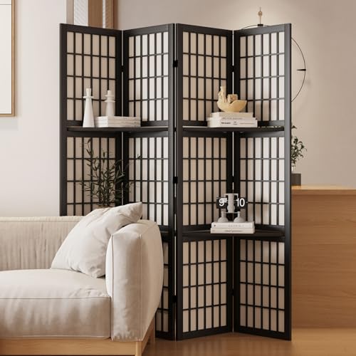 66.9Inch Tall Folding Wood Screen (4Panels, Black) Y170224