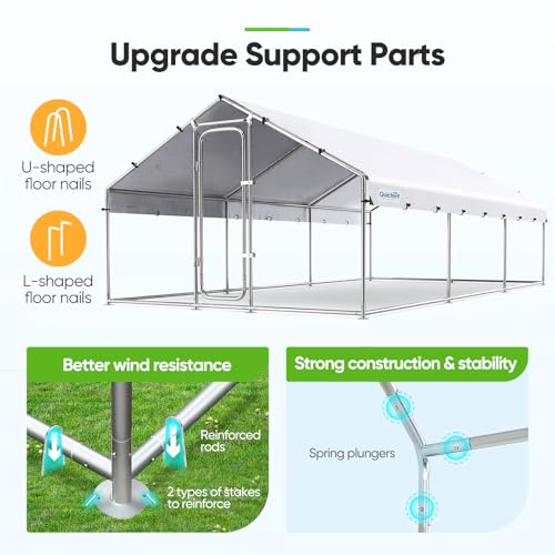 Large Metal Chicken Coop Run with Roosting Perch and Waterproof Roof Cover, 12x9x6.6FT G146147