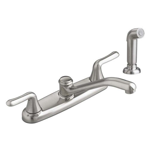 Stainless Steel 2-Handle Low-Arc Kitchen Faucet with Side Spray K4978
