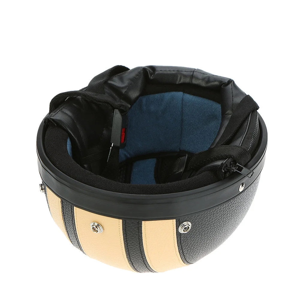 Motorcycle Scooter Open Face Half Leather Helmet with Visor UV Goggles 54-60cm Z69996