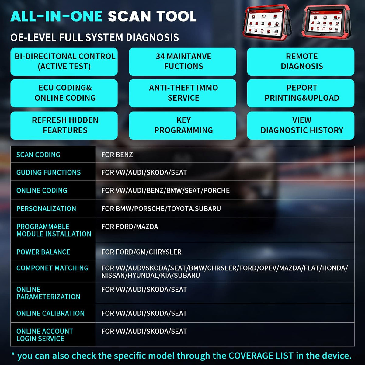 OBD2 Scanner with 34 Reset Functions J250