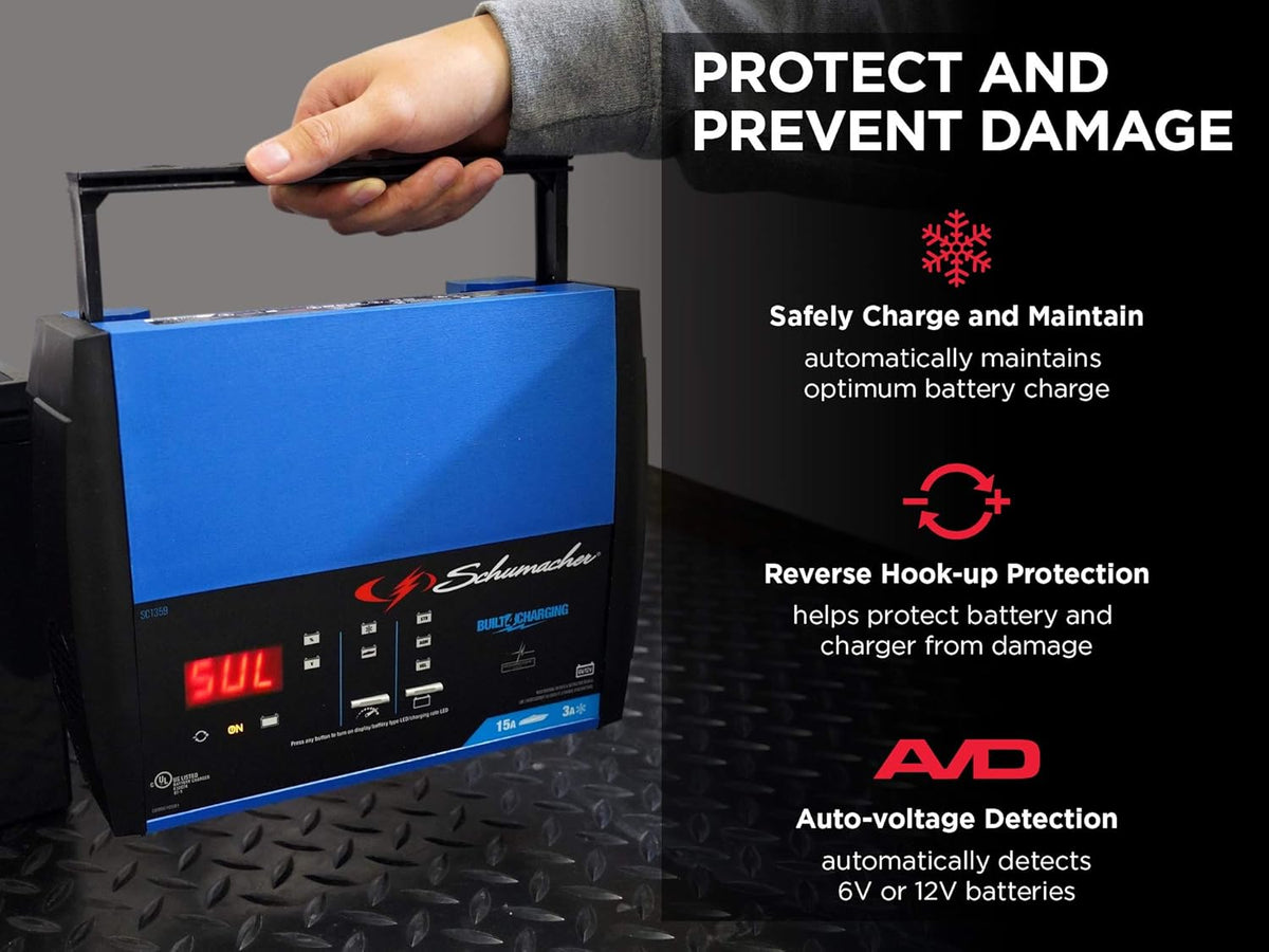Fully Automatic 15 Amp 3 Amp 6V 12V Battery Charger Maintainer H842247