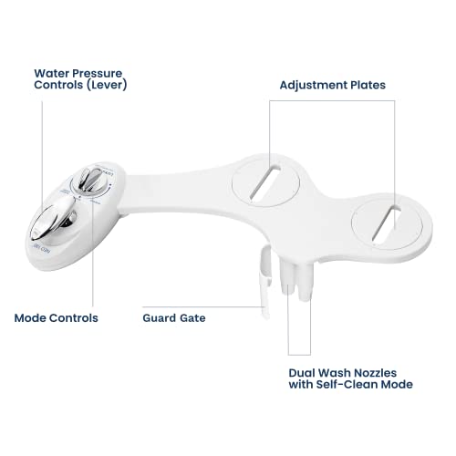 Self-Cleaning Dual Nozzle Non-Electric Bidet Attachment (Blue) T5843
