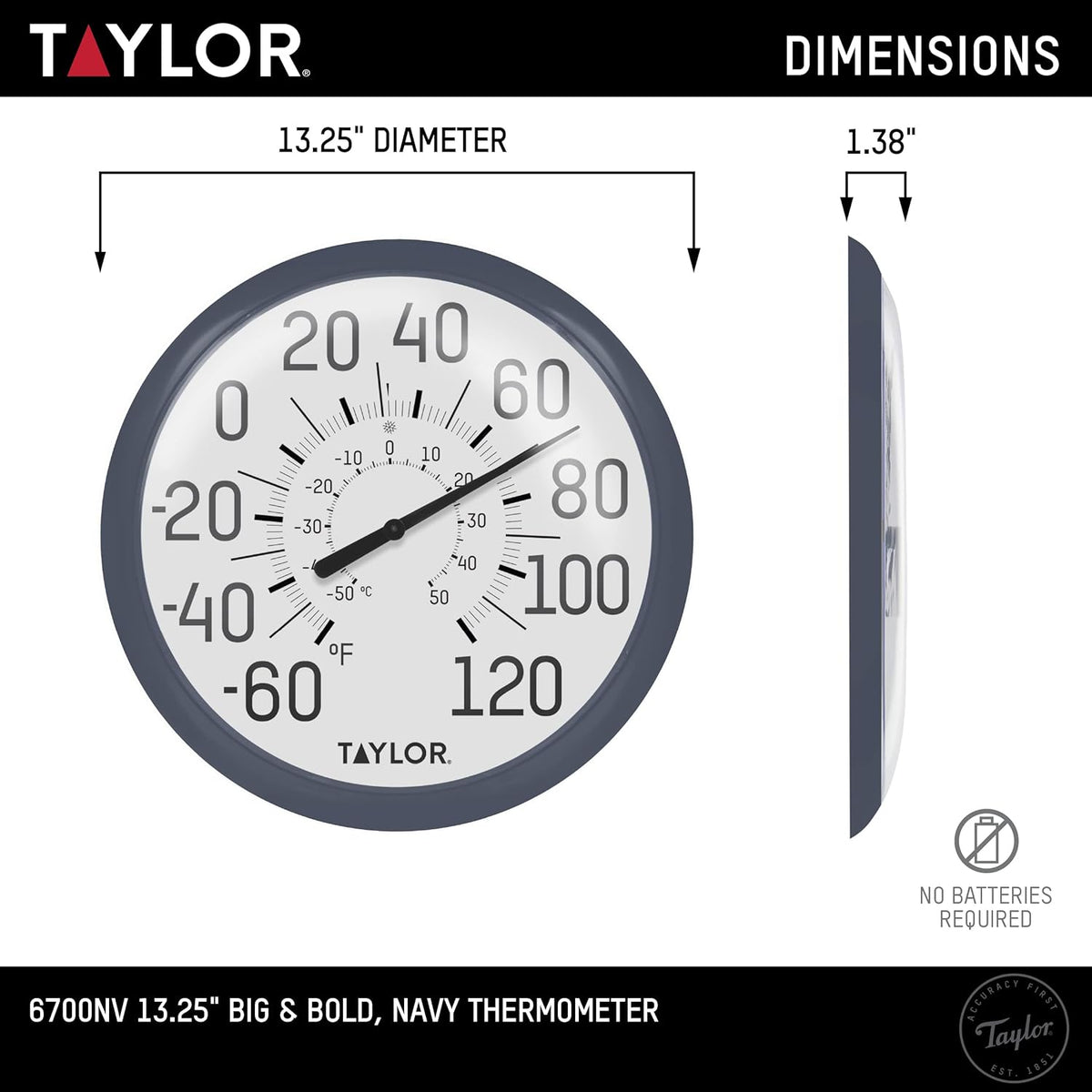 Navy 13.25 Inch Wall Thermometer O719559