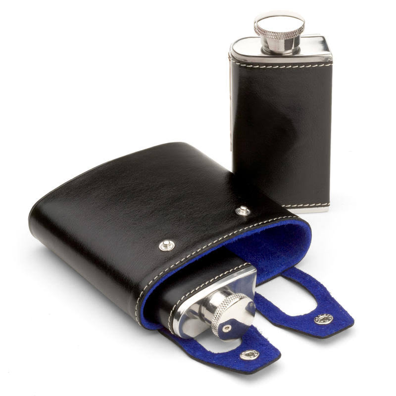Black Leather Hip Flask V721