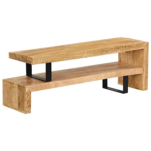 Solid Mango Wood TV Stand with Wrought Iron Legs, 45.3" L x 18" W x 15.7" H W206