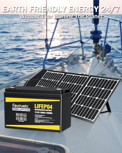 12V 100Ah LiFePO4 Lithium Battery with 100A BMS, 1280Wh Energy Storage, Iron Phosphate 15000 Deep Cycles Marine Battery W486818