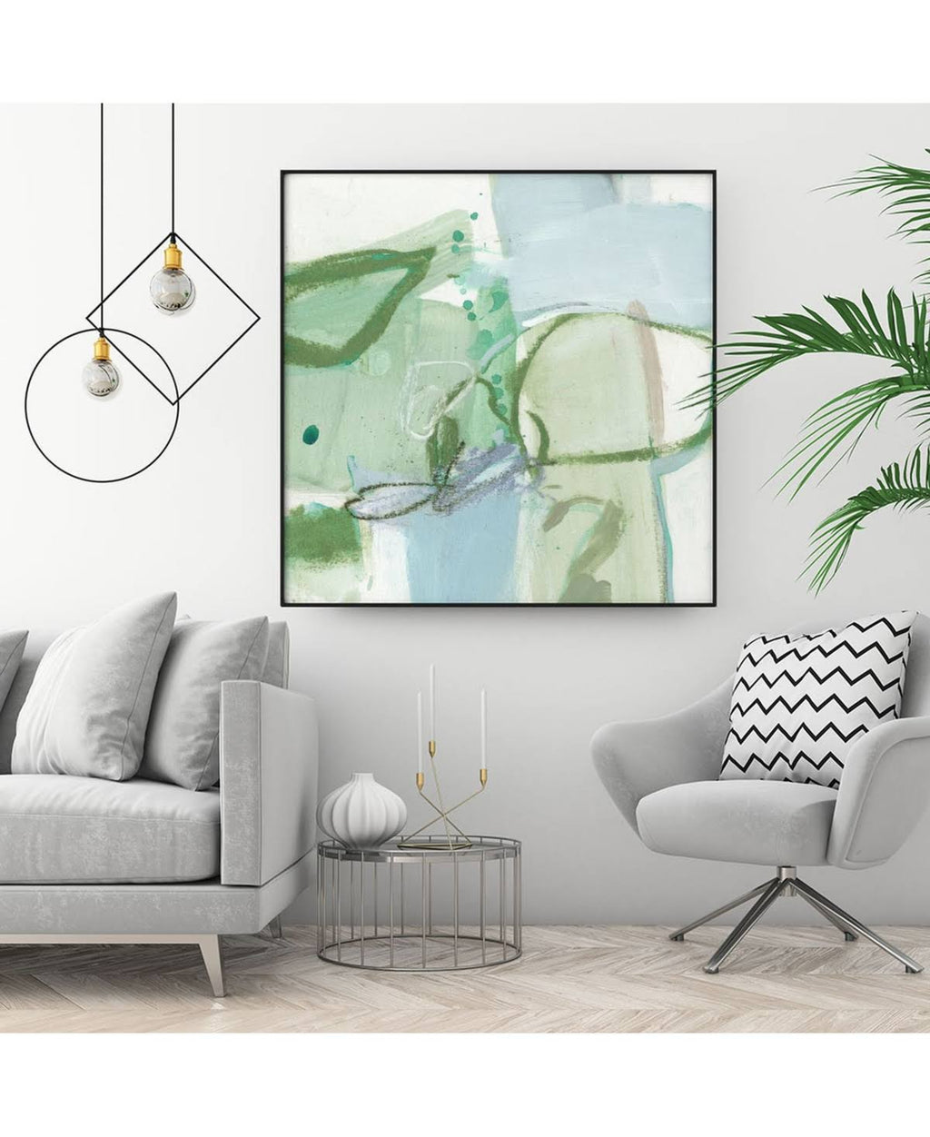 Olive Green Framed Canvas Art Block G28530