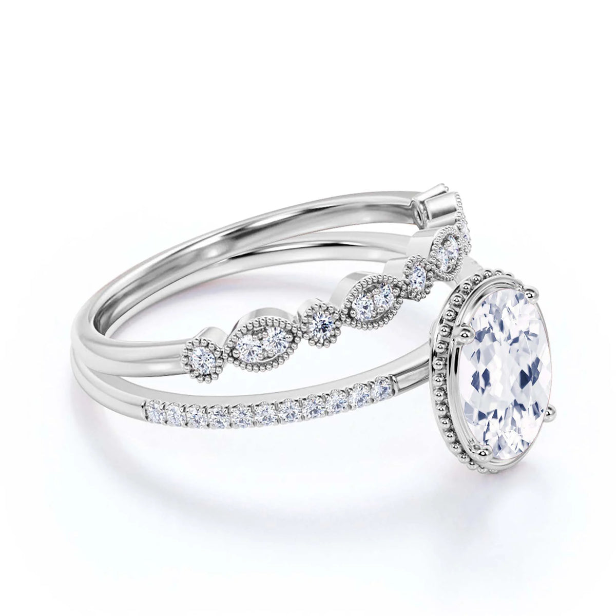 10k Solid White Gold Oval Cut Diamond Moissanite Engagement Ring with Matching Band I211625