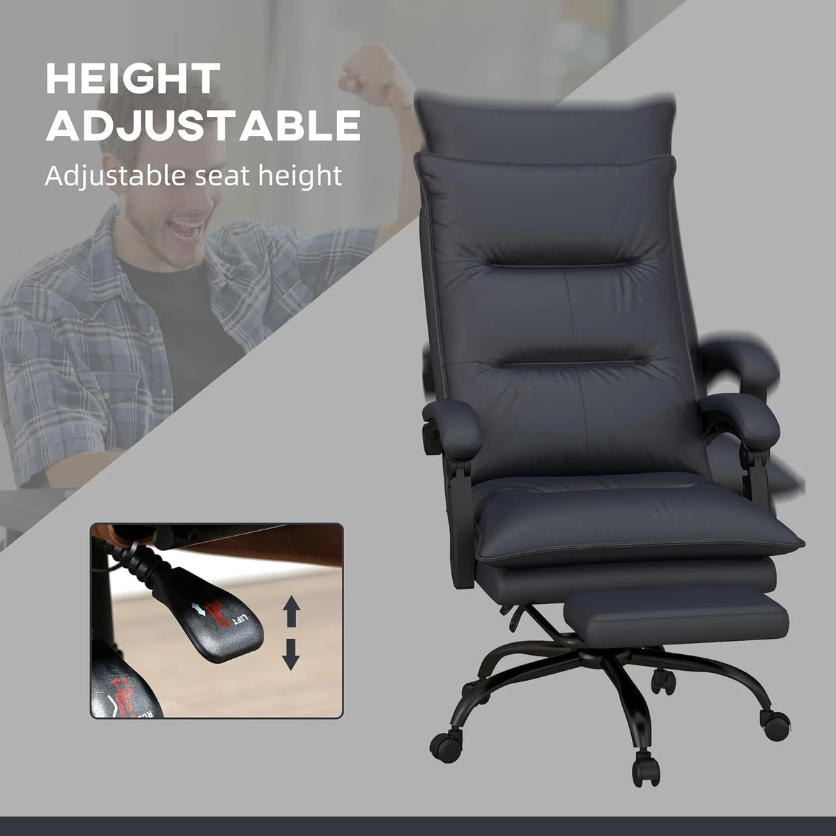 Charcoal Gray Heated Reclining Massage Office Chair with Footrest T90030