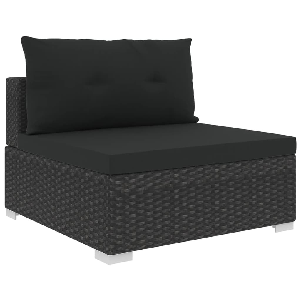 5 Piece Black Poly Rattan Outdoor Conversation Sofa Set with Tea Table and Ottoman Y7559