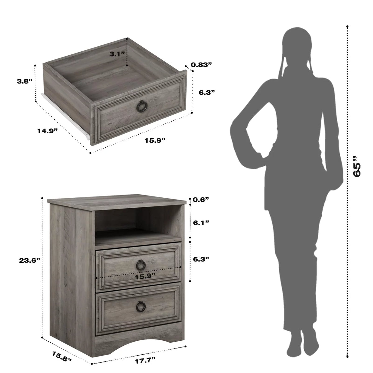 Gray Modern Nightstand Set of 2 N3106