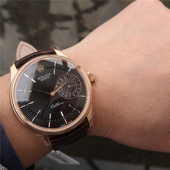 Brown Leather Strap Multicolor Dial Time Date M199