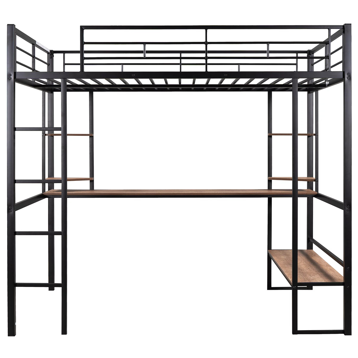 Black Full Metal Loft Bed with Desk and Storage Shelves Y61260