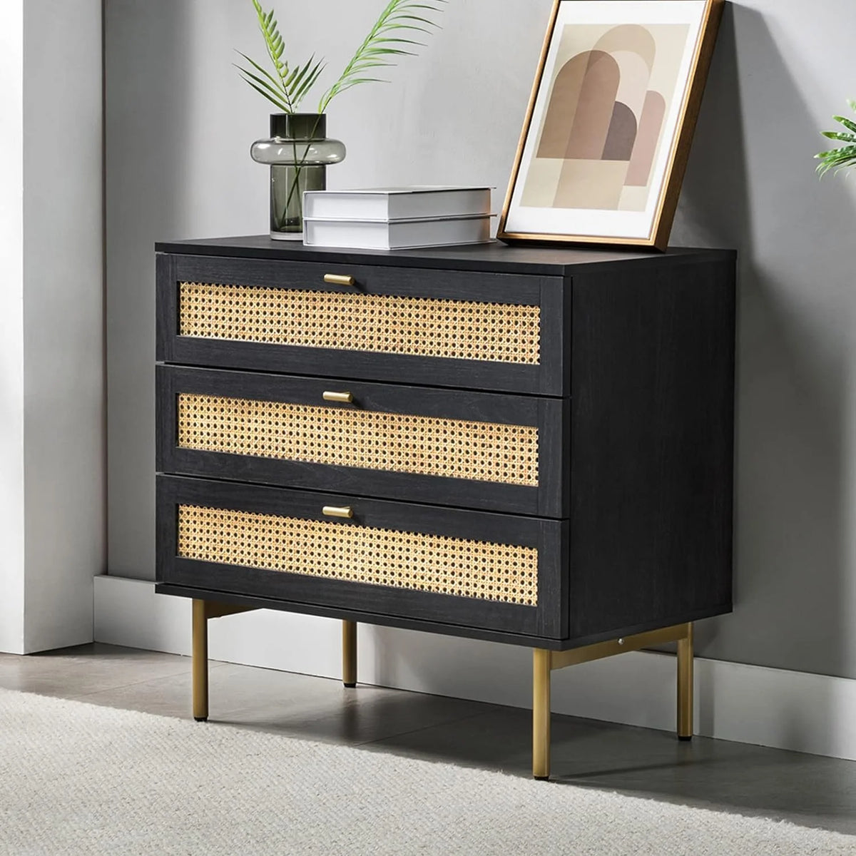 Black 3 Drawer Wood Dresser B996798