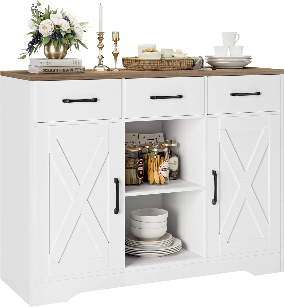 Dark Brown Wood Buffet Storage Cabinet with Barn Doors O343