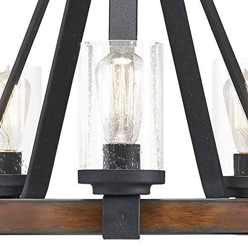 5-Light Distressed Black Wood Tone Rustic Clear Glass Chandelier L264