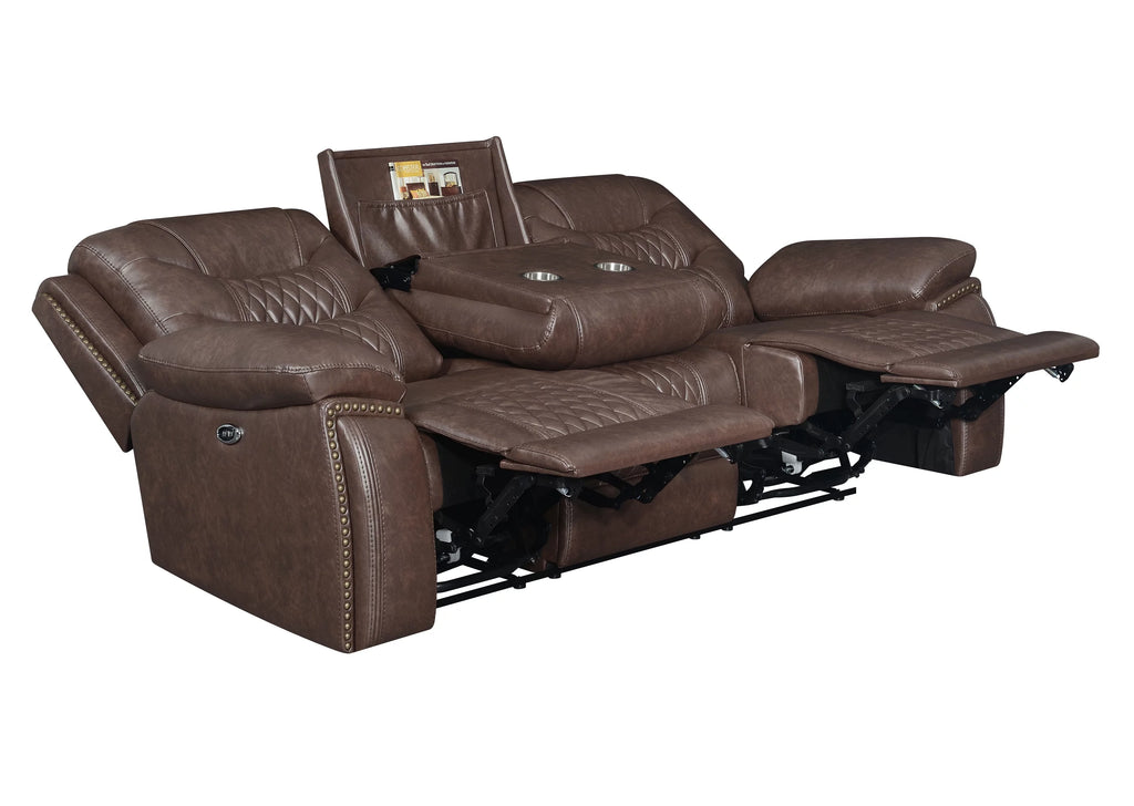 Brown Tufted Upholstered Power Sofa U78686