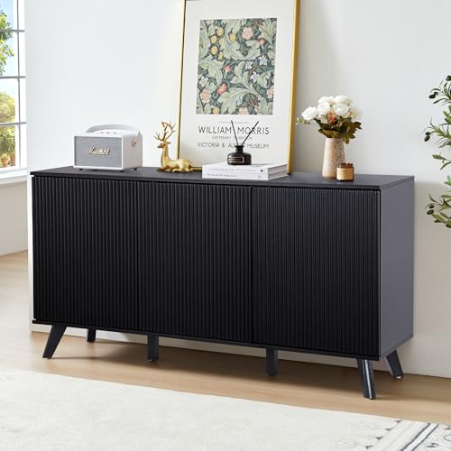 Walnut 3 Door Fluted Sideboard Buffet Cabinet L221