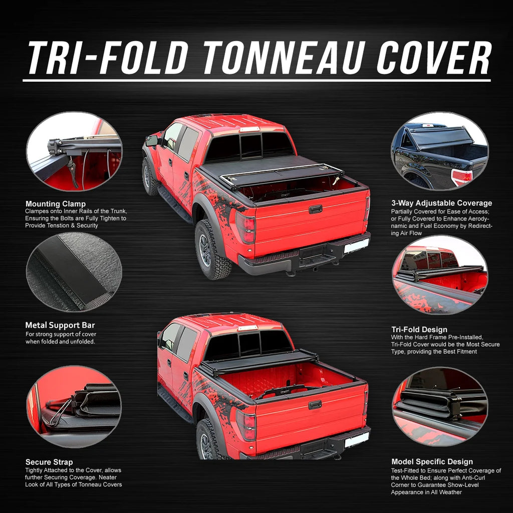 Tri-Fold Soft Top Tonneau Cover for Ford Ranger 6 Ft Short Bed Flareside Q291