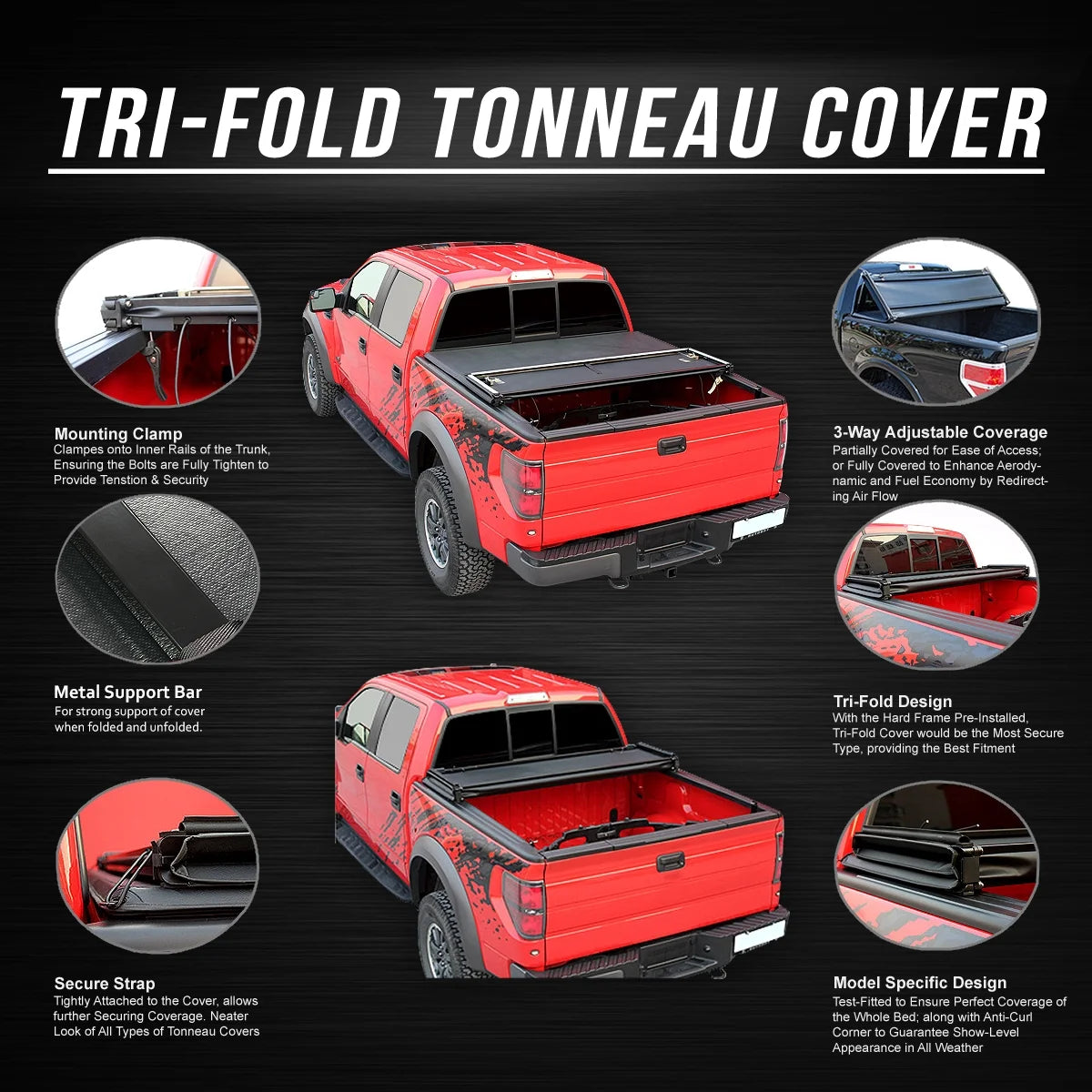 Tri-Fold Soft Top Tonneau Cover for Ford Ranger 6 Ft Short Bed Flareside Q291